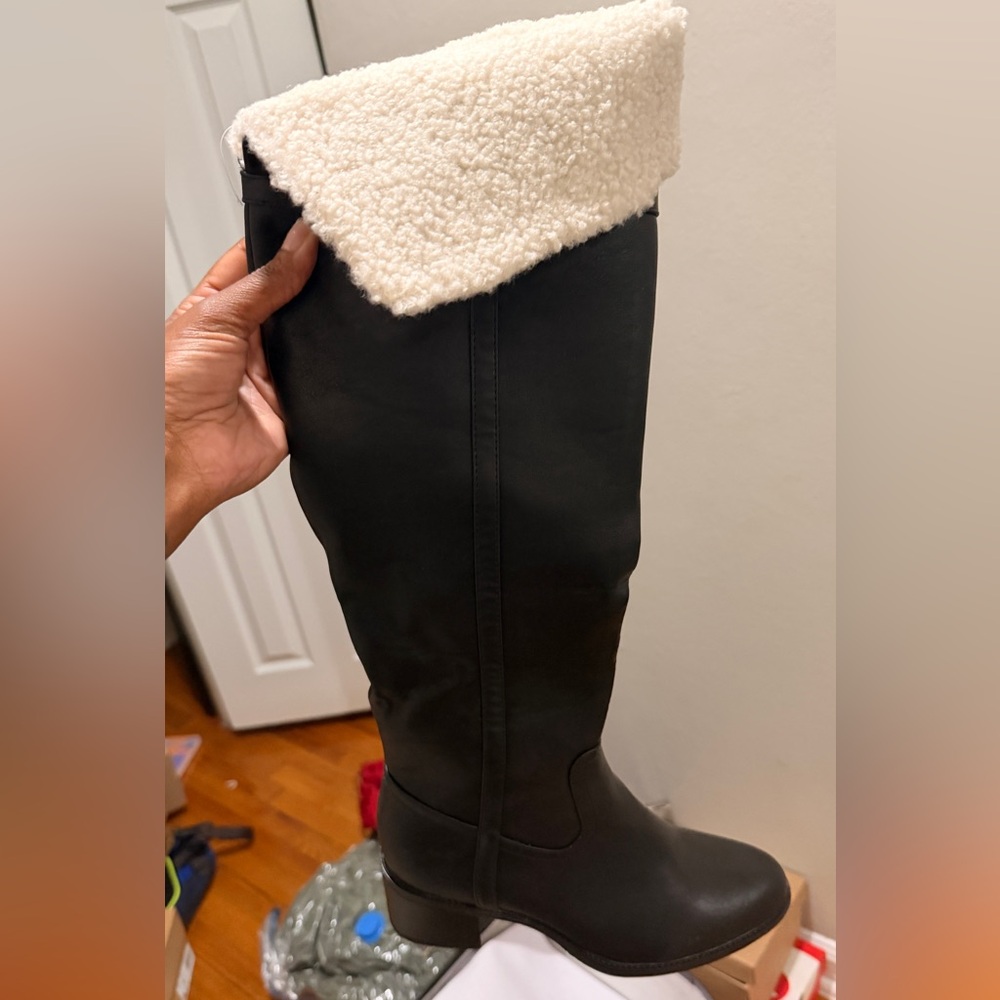 Black Knee-High Boots with Cream Lining